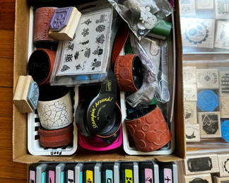 Lot 120: Stamping supplies with wooden stamps and ink pads