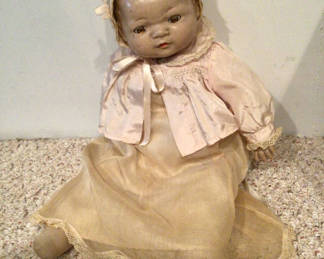 Lot 436: Vintage cloth doll in lace dress and bonnet