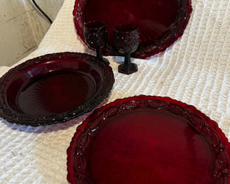 Lot 467: Cranberry Glass Dinnerware Set with Goblets