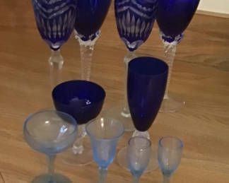 Lot 66: Cobalt Blue Glassware Set: Champagne Flutes, Goblets, and Stemware