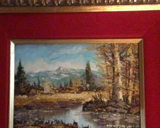 Lot 54: L Konn Framed landscape painting with red mat and gold frame