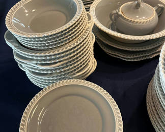 Lot 93: Harkerware blue-gray dinnerware set with braided edge