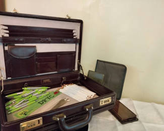 Lot 44: Vintage leather briefcase, Bates "secretary" and office accessories