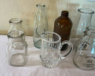 Lot 27: Small Milk Bottles, Cut Glass Creamer