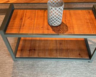 Lot 6: Grey Metal & Wood Coffee Table, Grey metal Candle Holder