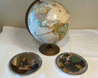 Lot 25: Globe on Stand and Two Norman Rockwell Plates