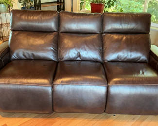 Lot 4: Chocolate Leather Recliner Couch