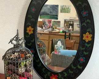 Lot 39: Colorful, Oval Mirror, And Decorative Wire Container