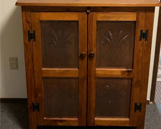 Lot 52: Decorative Pine Cabinet, metal panels