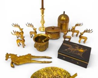 Brass Trinkets  Collectibles  Brass Horse Nut Cutter, Reindeer, Damascene Box,  More