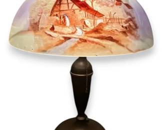 Antique Pairpoint Style Table Lamp w Painted Landscape