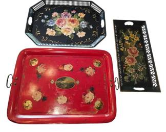 3 Vintage Metal Tole Trays