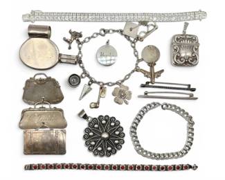 Sterling Silver Matchstick Holder Pendant, Charm Bracelet, And More 141g Total
