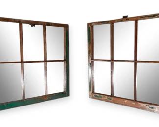 Shabby Chic Green Mirrored Wall Decor Made From Salvaged Window Sash