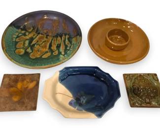 5 Art Pottery Pieces  Large Bowl, Chip  Dip  More