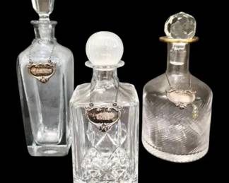 Crystal Decanters with Sterling Tags  Block, Stromberg,  Murano