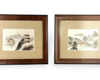 Japanese Silk Embroidery Artwork of Mt. Fuji Landscape