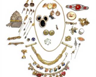 Vintage Gold Filled And Gold Toned Bracelets, Earrings, Pins, Brooches, And More