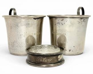 Two Engraved Sterling Silver Cups And Napkin Ring