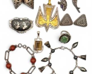 Siam Sterling Bracelet And Brooch With More Vintage Sterling Jewelry