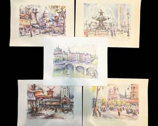 HandColored Lithographs By Artist Marius Girard