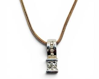 14k White Gold and Diamond Pendant on Yellow Gold Chain Necklace 5.18g Total