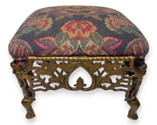 Victorian Style Footstool With Ornate Brass Base