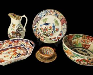 Asian Patterned Bowls, Pitcher, Plate,  More