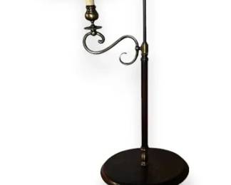 Brass Bridge Floor Lamp with Wood Tray Table