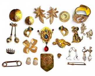 Gold Toned Earrings, Brooches, And More Including Trifari, Monet, Coro, And Spingarn