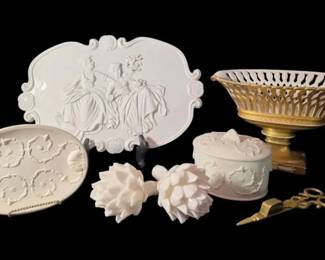 Italian Porcelain Wall Plaque, Gold Reticulated Basket,  More