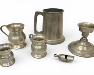 Eales Of Sheffield Monogrammed Pewter Mug, Pewter Candleholder, Small Cups  More