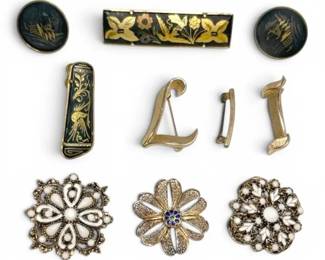 Damascene Clips, Brooches, Pins And More