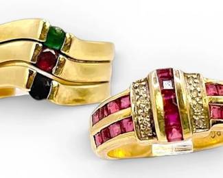Two 14k Gold Rings With Colorful Stones 9.65g Total