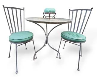 Iron Glass Bistro Table With 2 Chairs
