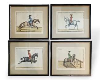 4 French Hand Colored Equestrian Prints