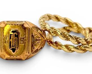 Two 14k Rope Rings And One 10k 1935 Class Ring