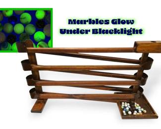 Antique Wooden Marble Run with Uranium Glass Marbles