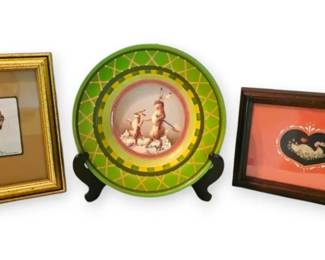 Metal Bunny Plate With Stand, Swan Cross Stitch,  Chessie Cat Print