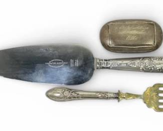 Sterling Silver Handled Viners Ltd. Cake Knife With 800 Silver Handled Fork  Small Silver Box