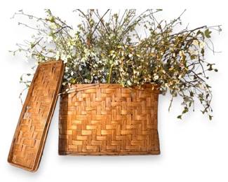 Woven Split Wood Basket With Removable Lid And Flowers