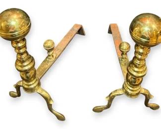 Antique Brass BallTop Andirons