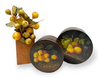 Handpainted Round Wood Boxes  Wood Box With Faux Pears