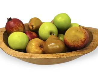 Hand Carved Wood Bowl With Faux Fruit