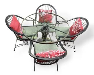 Iron Table With Glass Top And Iron Chairs With Cushions  Pillow
