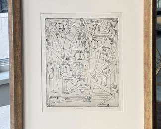 Martin Blass Framed Etching, 'Pressures' (1949)