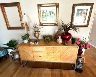 Mid Century Milo Baugham Bamboo and Chrome Credenza