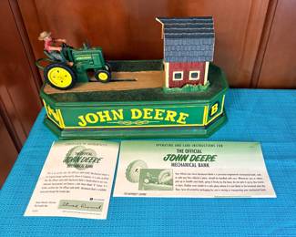 Franklin Mint John Deere Model "B" Mechanical Bank featuring a cast iron tractor and barn