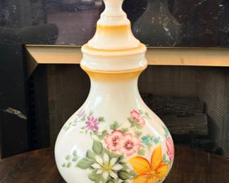 vintage hand-painted milk glass apothecary jar