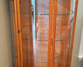 Antique Glass Fronted Wood Curio Cabinet with Curved Door Bow Front with 3 Shelves